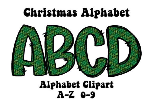 Christmas Alphabet Doodle Green Plaid: Festive Graphics for Local Brands
