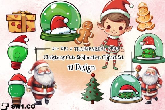 Christmas Cute Sublimation Clipart Set for Handmade Graphics