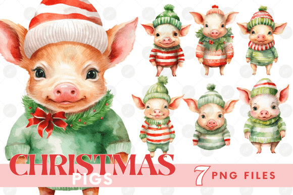 Christmas Pig Clipart Bundle for Embroidery