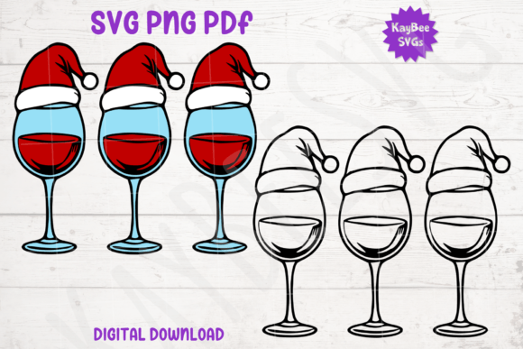 Christmas Wine Glasses SVG PNG PDF for Crafts and Graphics