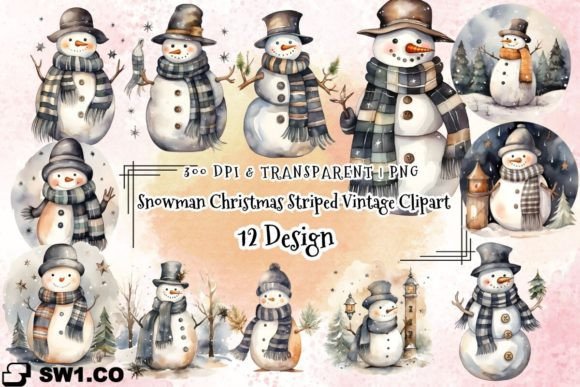 Enhance Your Christmas Content with Snowman Vintage PNG Graphics