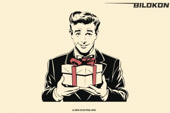 Festive Man Hold Christmas Gift Box SVG for Branding