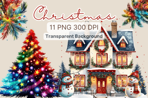 Light Christmas Watercolor Clipart: Perfect for Holiday Graphics