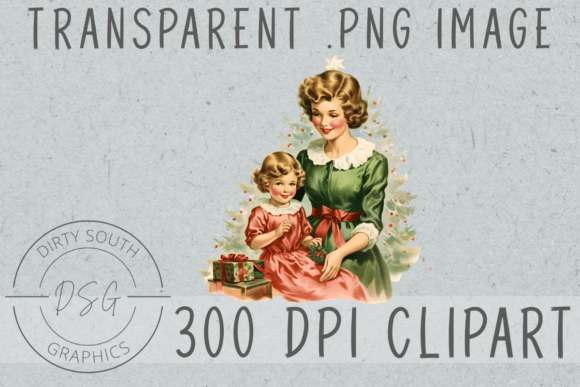 Retro Vintage Christmas Mom Child Graphics for Illustrations