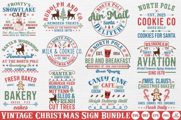Vintage Christmas Sign Bundle: A Graphics Must for Crafts