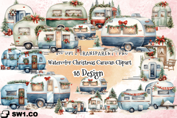 Watercolor Christmas Caravan Clipart PNG for Creative Graphics