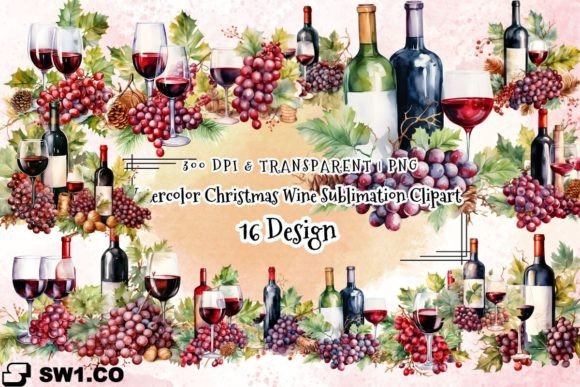Watercolor Christmas Wine Sublimation: A Festive Graphics Asset