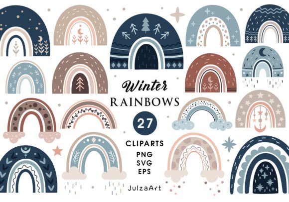 Winter Rainbow Clipart, Rainbow Svg: Perfect for Graphics and Illustrations